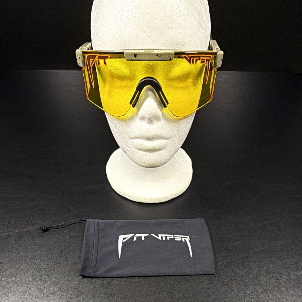 Pit Viper Shooting Glasses Yellow Tint Tan Splatter Frame With Pouch
